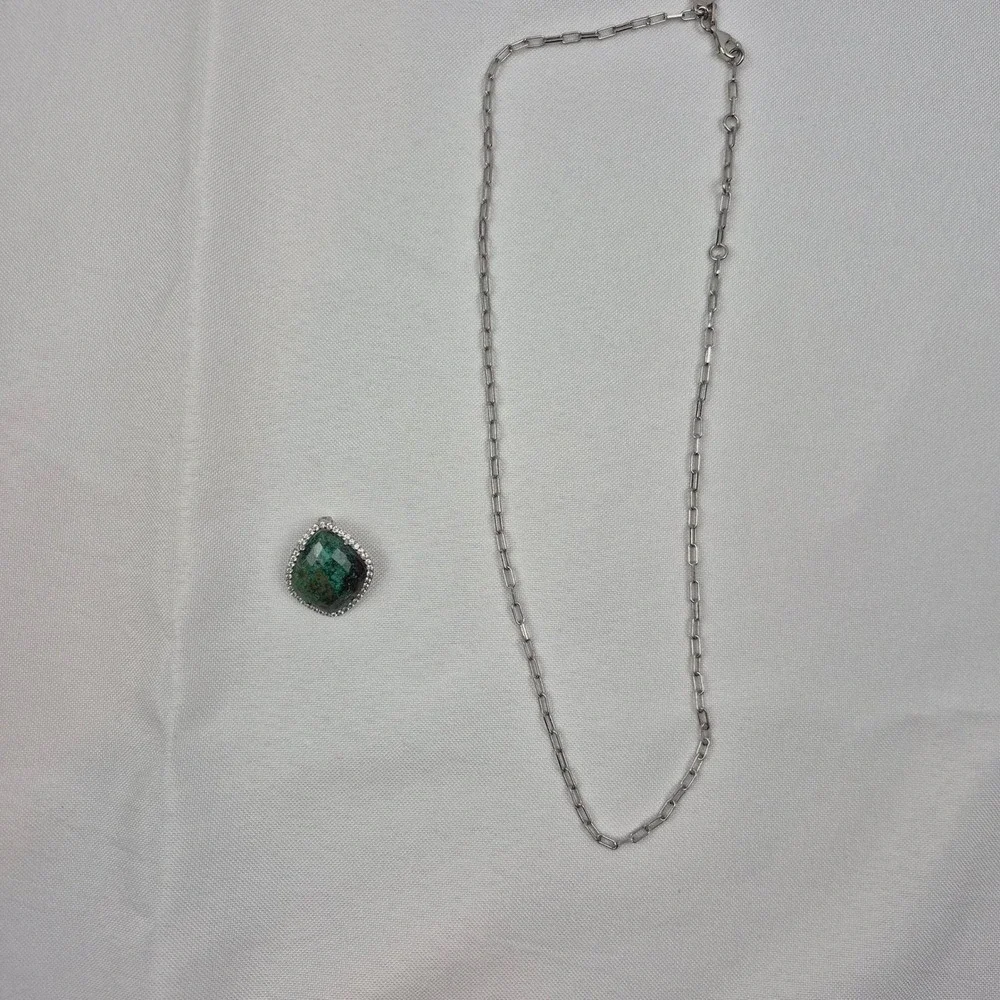 Sterling Silver Green Turquoise Pendant Necklace Removable Paper Clip 20